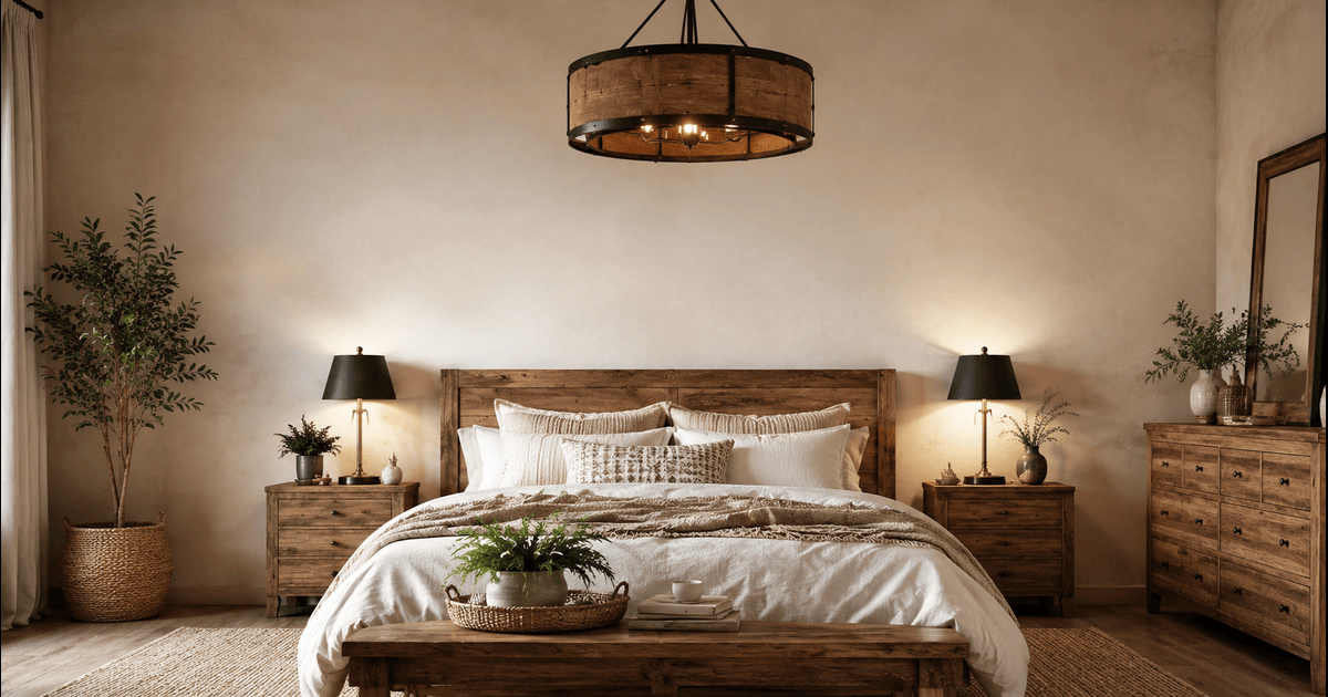 Rustic Ceiling Lamps And Black Gold Bedside Lamps