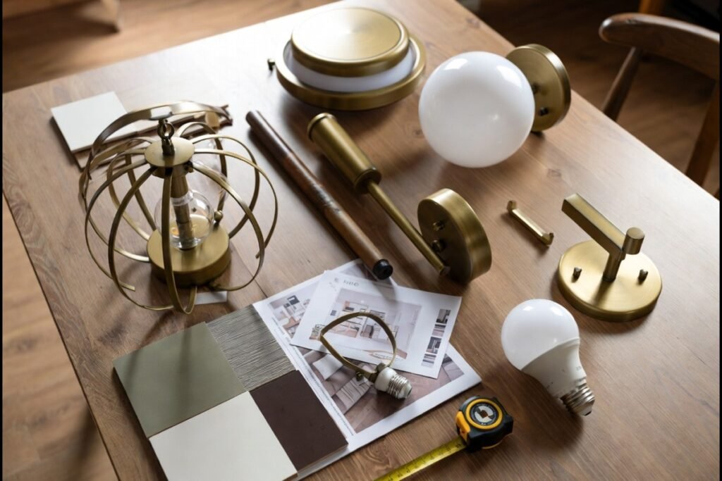 Antique Gold Ceiling Lights And Switched Wall Lights